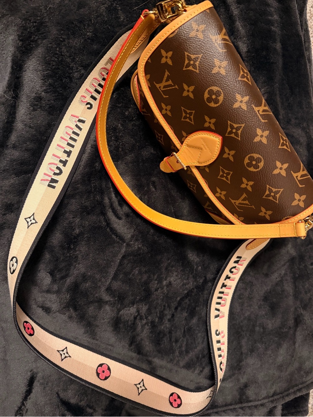 Louis Vuitton Diane Brown Monogram Shoulder Bag with Tan Trim and Gold Hardware